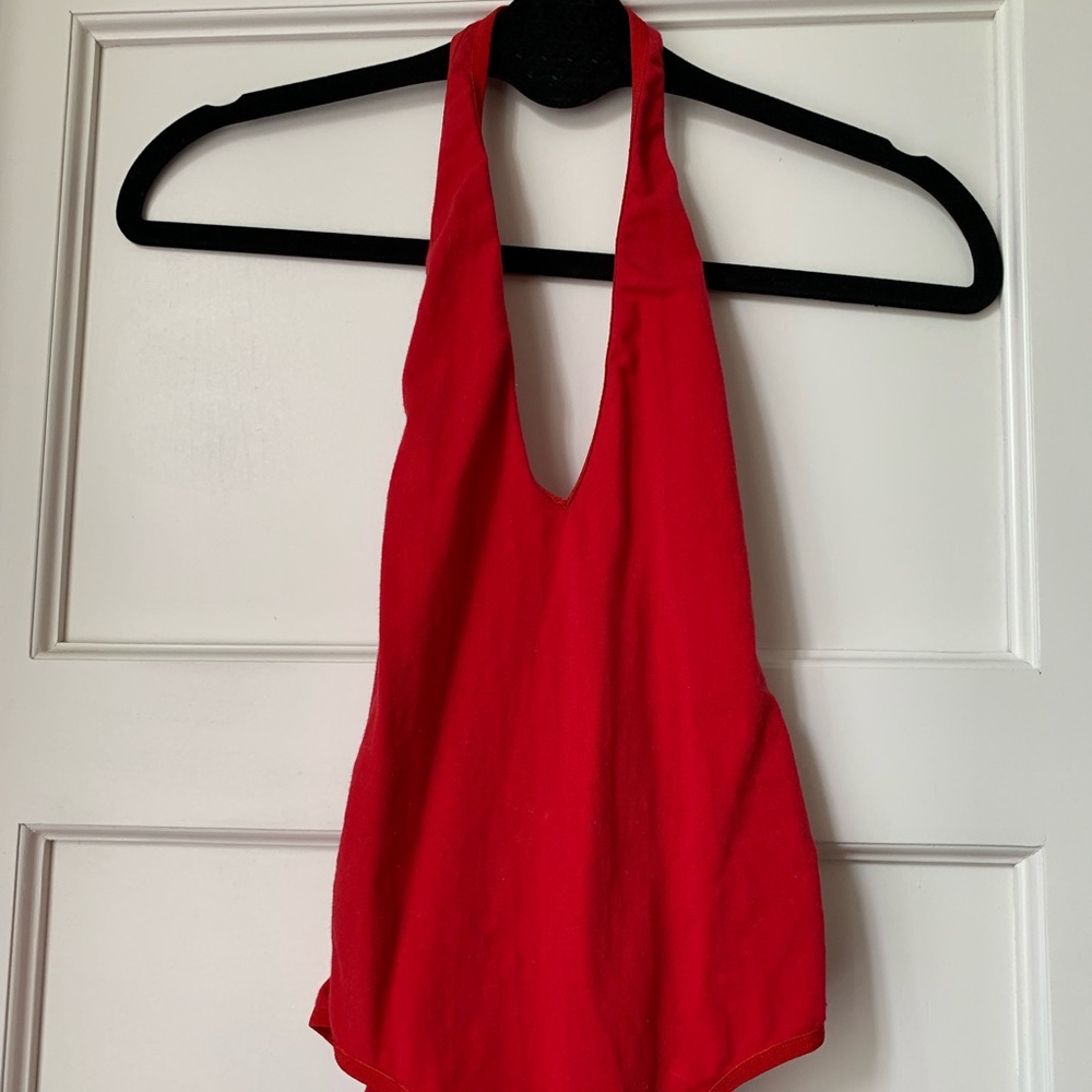 American Apparel halter open back red bodysuit XS